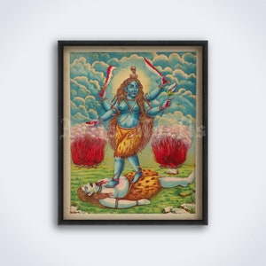 Tara goddess on dead Shiva - Hindu mythology art, Hinduism, Indian decor, tantra, Siva, mysticism, vintage print, poster (DIGITAL DOWNLOAD)