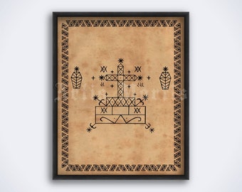 Lámina artística del Barón Samedi Veve: Símbolo vudú loa (descarga digital)