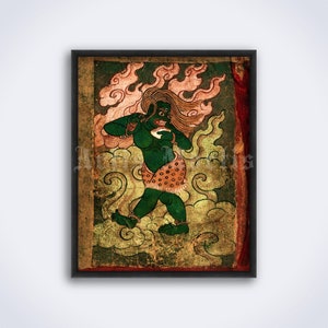 Tibetan Green Demon, Buddhism demonology art, evil spirit, vajra, Buddhist decor, vintage painting, print, poster (DIGITAL DOWNLOAD)