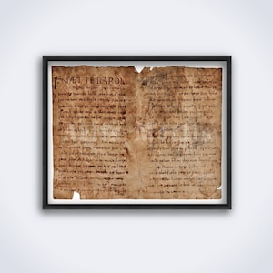 Peut inclure: Un document encadré avec du papier vieilli et du texte manuscrit à l'encre rouge. Le texte dit "PET PE GARDE" et se poursuit avec une série de mots et de phrases dans un style d'écriture ancien.