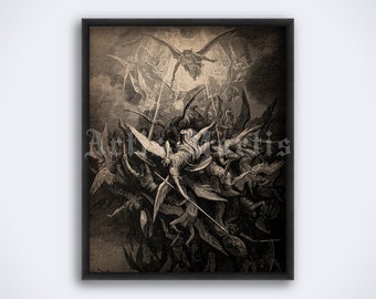 Fall of Angels illustration for Paradise Lost poem, art by Gustave Dore, vintage print, poster (DIGITAL DOWNLOAD)