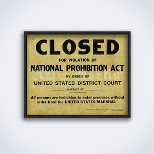 Prohibition Closed sign – vintage bar print, drink, whiskey, beer, bootlegger poster (DIGITAL DOWNLOAD)