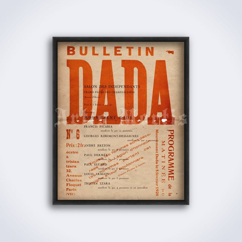 DADA Bulletin cover vintage 1920 dadaism art movement poster, print DIGITAL DOWNLOAD image 1