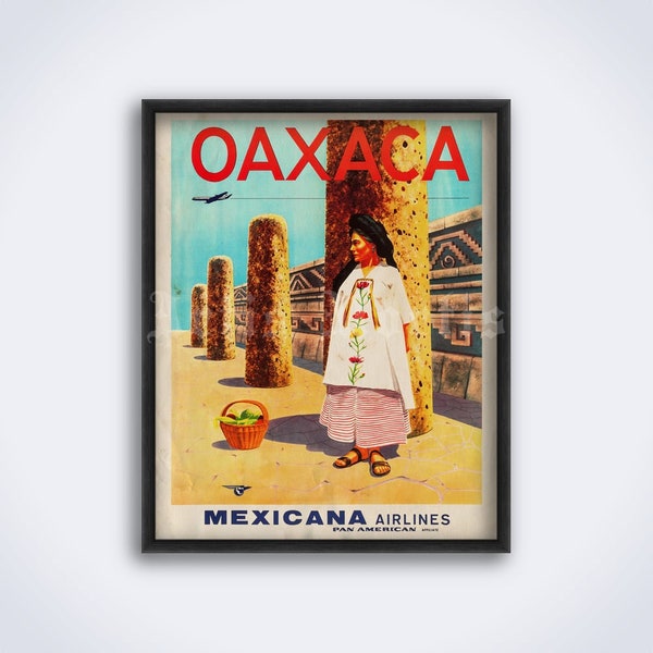 Oaxaca, Mexico vintage travel poster, Mexicana Airlines ad, retro traveling art, advertisement print (DIGITAL DOWNLOAD)