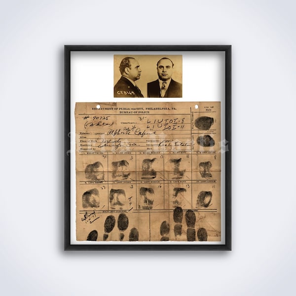 Al Capone Scarface fingerprints and mugshot photo - gangster crime record, print, poster (DIGITAL DOWNLOAD)