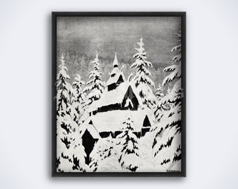 Old Church in the winter forest – Theodor Kittelsen art, Norse folk tales print, poster (DIGITAL DOWNLOAD)