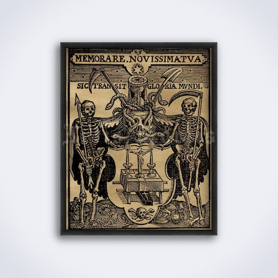 Impression d'art Memento Mori - Peinture gothique femme et squelette des années 1800 - Canada