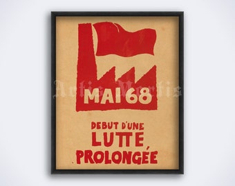 Red May 68 poster - 1968 uprising in Paris, protest history, socialism, liberation, leftist, vintage art print (DIGITAL DOWNLOAD)
