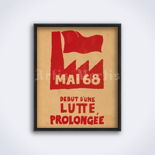 Red May 68 poster - 1968 uprising in Paris, protest history, socialism, liberation, leftist, vintage art print (DIGITAL DOWNLOAD)