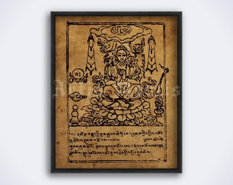 Bardo Thodol, Libro Tibetano de los Muertos: página de manuscrito antiguo, herramientas rituales, arte budista vintage, impresión, póster (DESCARGA DIGITAL)