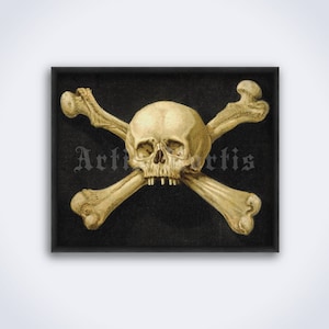 Skull and bones, symbol of death, Jolly Roger, crossbones vintage painting, memento mori, dark art, print, poster (DIGITAL DOWNLOAD)