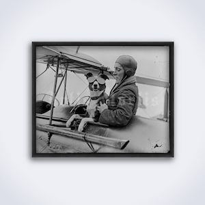 Dog pilot, aviator - vintage photo, retro humor, weird, unusual, funny, airplane, aviation, pet print, poster (DIGITAL DOWNLOAD)