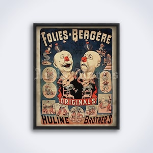 Huline Brothers, weird clowns poster, retro circus art, vintage freak show print (DIGITAL DOWNLOAD)