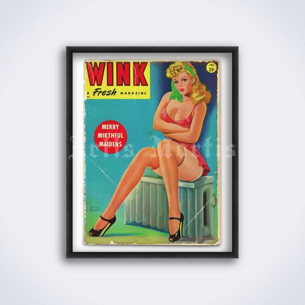 Wink – vintage Jan. 1947 Pin-up girlie magazine cover art print, retro sexy girl poster (DIGITAL DOWNLOAD)
