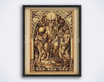 Devil's coronation - vintage dark art by Bernard Zuber. Baphomet, Satan on the throne, demon, occult print, poster (DIGITAL DOWNLOAD)
