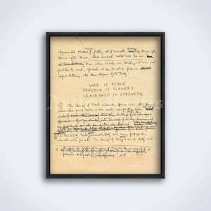 George Orwell - Nineteen Eighty-Four novel manuscript, 1984 dystopian, literature, literary art print, poster (DIGITAL DOWNLOAD)