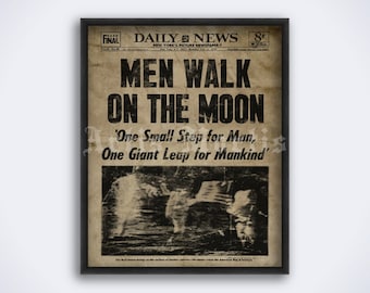 Men Walk on the Moon - 1969 newspaper print, Apollo 11 historical poster (DIGITAL DOWNLOAD)