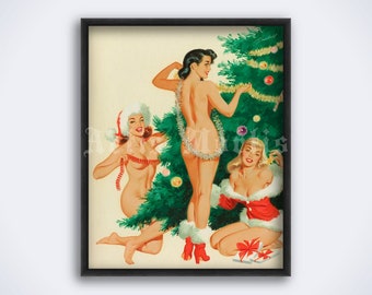 Vintage Christmas Pinup Nude - Hot Sexy Santa Girls Vintage 1950s Pin-up Art Christmas - Etsy