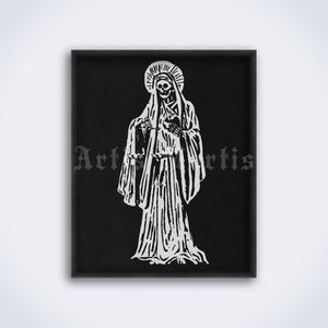 Muerte Blanca - Impression de Santa Muerte, magie, Mexique, art populaire mexicain, Sainte Mort, faucheuse sinistre, squelette, affiche de crâne (TÉLÉCHARGEMENT NUMÉRIQUE)