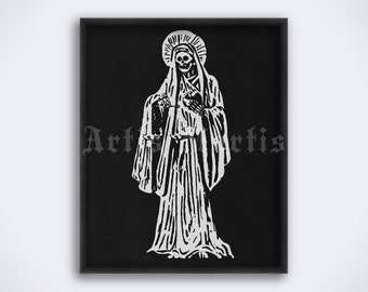Santa Muerte Print: Mexican Folk Art Skeleton Poster (Digital Download)