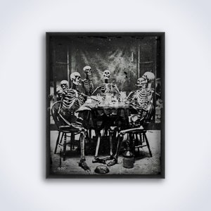 Esqueletos en la mesa, cena, fiesta: foto de daguerrotipo vintage, impresión vintage, póster (DESCARGA DIGITAL)