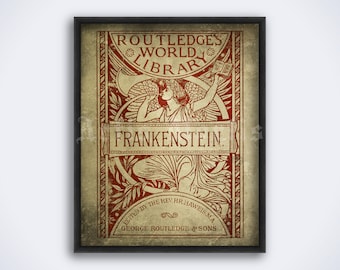 Frankenstein by Mary Shelley - 1886 first edition book cover art, Victorian, gothic print, poster (DIGITAL DOWNLOAD)