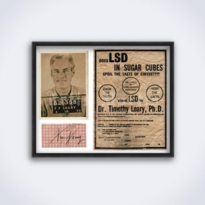 Timothy Leary mugshot, lecture flyer, acid blotter - vintage psychedelic memorabilia poster, print (DIGITAL DOWNLOAD)