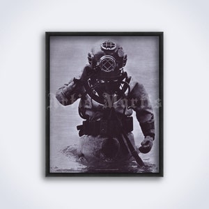 Vintage Taucherfoto - Tauchen, Unterwasserkostüm, Tiefsee, Ozean, Steampunk, RetroTauchen, Roboter, seltsamer Druck, Poster (DIGITAL DOWNLOAD)