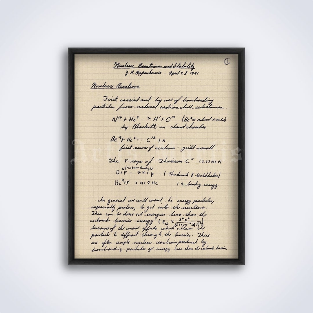 J. Robert Oppenheimer 1941 Manuscript, Nuclear Physics, Atomic