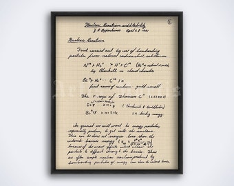 J. Robert Oppenheimer 1941 manuscrit, physique nucléaire, bombe atomique, projet Manhattan, impression d’art scientifique, affiche (TÉLÉCHARGEMENT NUMÉRIQUE)