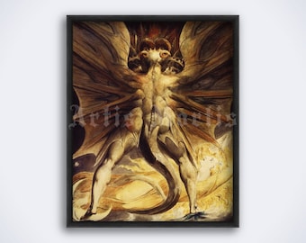 William Blake art -  The Great Red Dragon - Devil, Satan, Demon, beast, armageddon, apocalypse, painting, print, poster (DIGITAL DOWNLOAD)