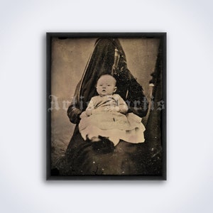 Victorian Hidden Mother – photo de daguerréotype vintage, impression effrayante et étrange, affiche (TÉLÉCHARGEMENT NUMÉRIQUE)