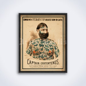 Tattooed Man Captain Costentenus – vintage freak show print, circus poster (DIGITAL DOWNLOAD)