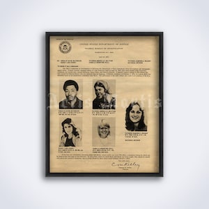 Patty Hearst and other S.L.A. members FBI wanted poster, Symbionese Liberation Army print (DIGITAL DOWNLOAD)