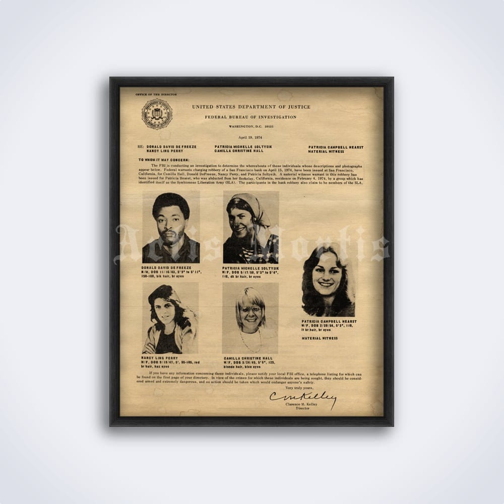 Patty Hearst FBI Wanted Poster - 1970s S.L.A. Print (digital Download ...