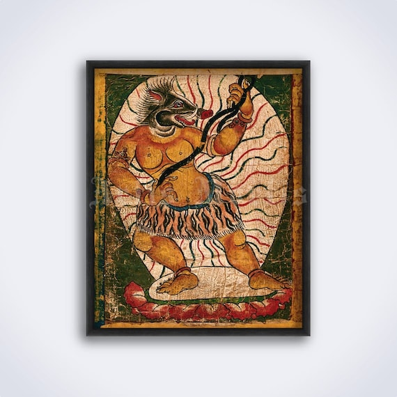 Tibetan Yellow Demon, Buddhism Demonology Art, Evil Spirit, Animal.