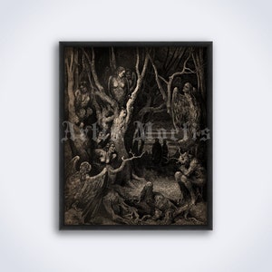 Harpies Wood illustration for Dante Devine Comedy, art by Gustave Dore, vintage print, poster (DIGITAL DOWNLOAD)