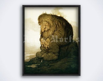 Sleeping Troll – Theodor Kittelsen art, vintage Norse, Norwegian folk tales print, poster (DIGITAL DOWNLOAD)