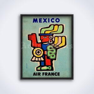 Cartel de viaje vintage de México, anuncio de Air France, decoración de viajes retro, arte popular, impresión publicitaria (DESCARGA DIGITAL)