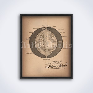 Kaart van de binnenwereld, Atvatabar stad, Holle Aarde, mythe, fantasie print, poster (DIGITALE DOWNLOAD)