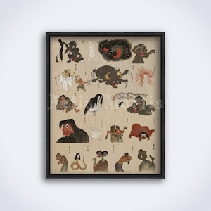 Bakemono Zukushi - Japanese monsters scroll print, dark folk art, yokai, ghost, demons, creatures, Japan, horror poster (DIGITAL DOWNLOAD)
