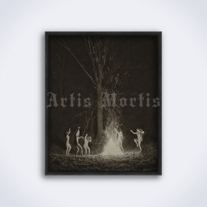 Nackte Hexen tanzen um das Feuer im Nachtwald Vintage Foto, wicca, coven, pagan ritual print, Poster (DIGITAL DOWNLOAD)