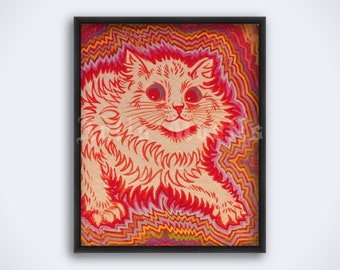 Psychedelic style Cat by Louis Wain – weird, strange art, vintage print, poster (DIGITAL DOWNLOAD)