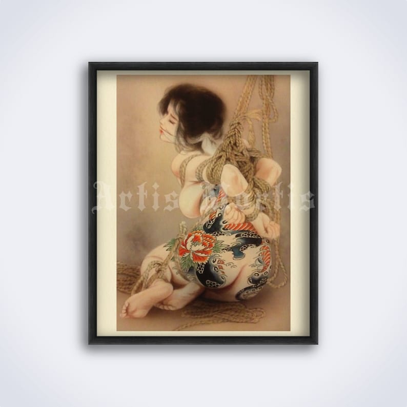 Tied tattooed beauty – Vintage Japanese kinbaku art, BDSM, shibari, adult manga print, mature poster (DIGITAL DOWNLOAD) 