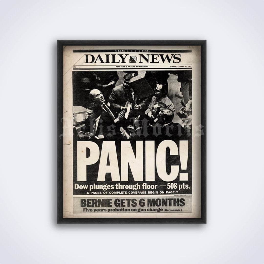 Black Monday 1987 Newspaper Headline, Panic, Stock Market