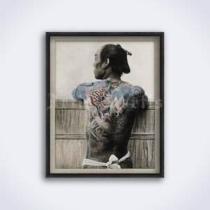 Tattooed Japanese man vintage photo – Yakuza, samurai, irezumi, tattoo art, body art, Japan, crime print, poster (DIGITAL DOWNLOAD)