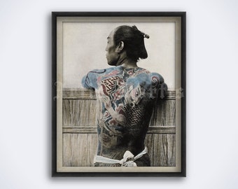 Tattooed Japanese man vintage photo – Yakuza, samurai, irezumi, tattoo art, body art, Japan, crime print, poster (DIGITAL DOWNLOAD)