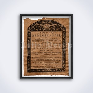 London&#39;s Remembrancer, Bill of Mortality, Great Plague, art médiéval memento mori, impression, affiche (TÉLÉCHARGEMENT NUMÉRIQUE)