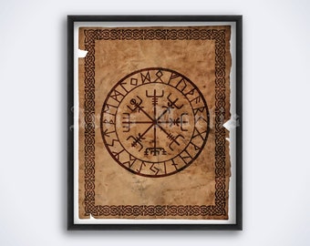 Vegvisir Viking magic compass – Norse pagan symbol, runic art, print, poster (DIGITAL DOWNLOAD)