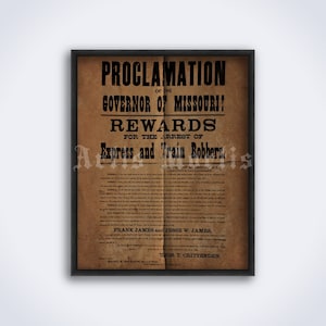 Jesse James old West robber Wanted poster, Reward proclamation, Wild West outlaw print (DIGITAL DOWNLOAD)
